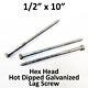 (100) 1/2 X 10 Lag Screws Galvanized Hex Head Heavy Duty Wood Hdg Bolts Bulk