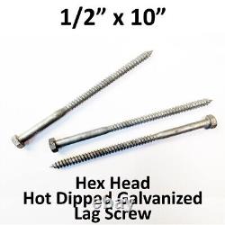 (100) 1/2 x 10 Lag Screws GALVANIZED Hex Head Heavy Duty Wood HDG Bolts Bulk