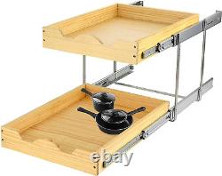2 Tier Pull Out Cabinet Organizer (20 W X 21 D), Heavy-Duty Slide Out Wood Dra