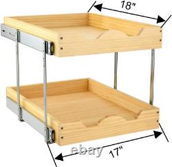 2 Tier Wood Pull Out Cabinet Organizer (17 W X 18 D) Heavy-Duty Metal Sliding