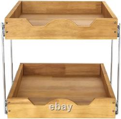 2 Tier Wood Pull Out Cabinet Organizer (17 W X 18 D) Heavy-Duty Metal Sliding