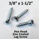(440) 3/8 X 1-1/2 Lag Screws White Zinc Hex Head Heavy Duty Wood Lag Bolt Bulk