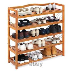 5-Tier Wood Shoe Rack Freestanding Large Shoe Storage Organizer Heavy-duty