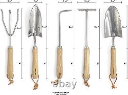 6 Piece Stainless Steel Heavy Duty Garden Tools Set, with Ash Wood Handle and No