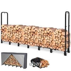 8FT Firewood Rack Outdoor with Cover, Heavy Duty Wood Holder with Log