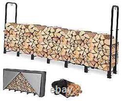 8FT Firewood Rack Outdoor with Cover, Heavy Duty Wood Holder with Log