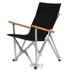 (Black) Folding Chair Scratch Resistant Camping Chair Heavy Duty Wood