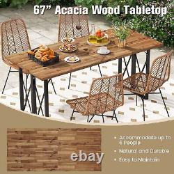 Costway 67 Patio Rectangle Table Heavy-Duty Acacia Wood Dining Table with