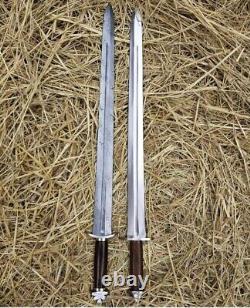 Custom Handmade Pair of Damascus and D2 Tool Steel Heavy Duty Sword