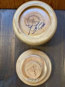 Hand turned crafted made wooden wood bowl box lid lathe heavy duty signed artist