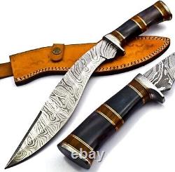 Handmade Damascus Steel Heavy Duty KUKRI Knife Sharp Blade, With Leather Sheath