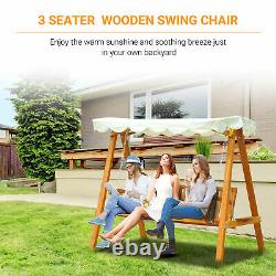 Outsunny Heavy-Duty 3 Seater Hardwood Swing Chair Hammock with Canopy Patio Garden