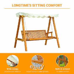 Outsunny Heavy-Duty 3 Seater Hardwood Swing Chair Hammock with Canopy Patio Garden