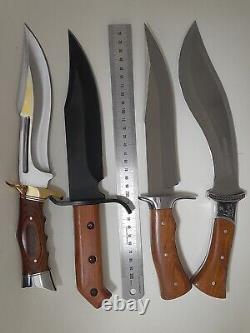 SET 4 Knives Kukri Heavy Duty Machete Hunting + 3 Bowie Knives Leater Sheath
