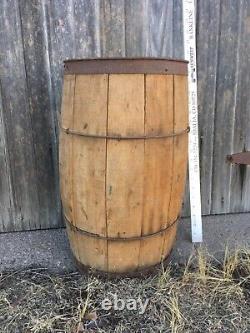 Vintage Wooden Primitive Wire Banded Nail Keg Barrel HEAVY-DUTY 18 x 14 dia