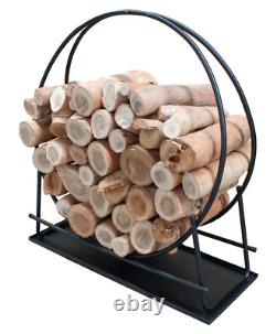WC09 100cm dia Black Heavy Duty XL Steel Hoop Ring Firewood Log Storage Rack Hol