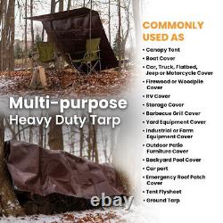 WHITEDUCK Heavy Duty Poly Tarp 16 Mil Brown- Reinforced Pool Boat Car Port Cover